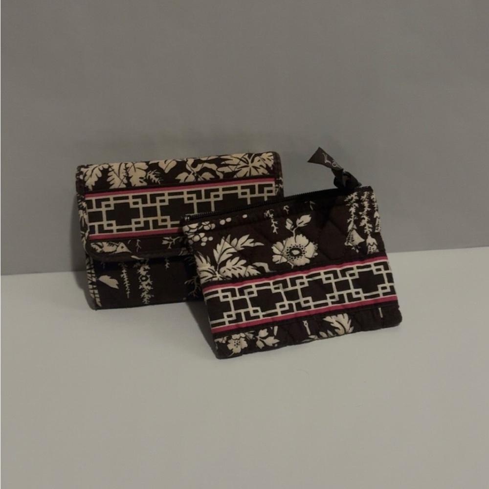 Brown and White Floral Vera Bradley Wallet and Coin Purse